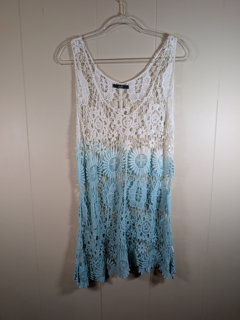 Blue Rain Crochet Dress M Blue White Ombre Boho Beach Cover Up Festival